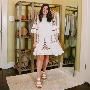 Free People White Embroidered Babydoll Dress Mediu